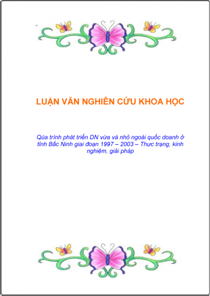 Quá trình phát triển doanh nghiệp vừa và nhỏ ngoài quốc doanh ở tỉnh Bắc Ninh giai đoạn 1997 - 2003 - thực trạng, kinh nghiệm và giải pháp